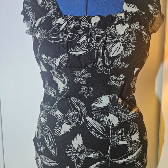 Merona Black and White Floral Blouse, Sz S - Picture 1 of 5